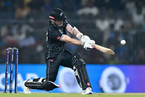 New Zealand's captain Kane Williamson plays a shot during the 2023 ICC Men's Cricket World Cup one-day international (ODI) match between New Zealand and Bangladesh at the MA Chidambaram Stadium in Chennai on October 13, 2023. Photo: AFP