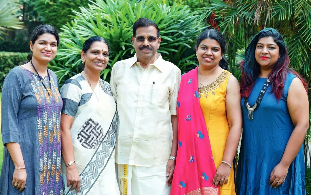 PV Gangadharan with his wife PV Sherien, and daughters Shenuga, Shegna, and Sherga. Photo: Mathrubhumi