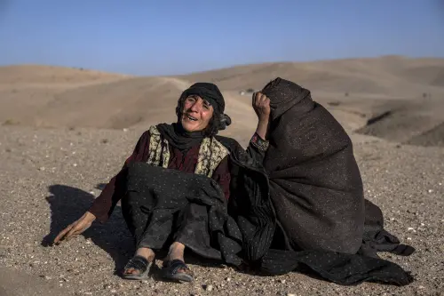 Afghan women mourn relatives killed in an earthquake at a burial site after an earthquake in Zenda Jan district in Herat province, western of Afghanistan, Sunday, Oct. 8, 2023. Powerful earthquakes killed at least 2,000 people in western Afghanistan, a Taliban government spokesman said Sunday. It's one of the deadliest earthquakes to strike the country in two decades. Phoito: AP