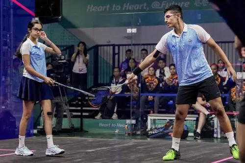 Hangzhou: India's Anahat Singh and Abhay Singh during the semifinal match of the Mixed Doubles squash event against Malaysia's Aifa Binti Azman and Mohammad Syafiq Bin Mohd Kamal at the 19th Asian Games, in Hangzhou, China, Wednesday, Oct. 4, 2023. Photo: PTI