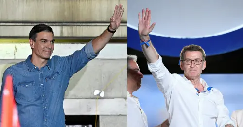 Spanish Prime Minister and Socialist Party (PSOE) candidate for re-election Pedro Sanchez (R) and leader and candidate of conservative Partido Popular (People's Party) Alberto Nunez Feijoo | Photos: AFP