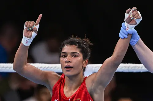 India's Nikhat Zareen after winning against Helen Jones of Wales during the women's 48kg-50kg quarter-final boxing match of the Commonwealth Games 2022 (CWG), in Birmingham, UK, Wednesday, Aug. 3, 2022. Nikhat won by 5-0 | Photo: PTI