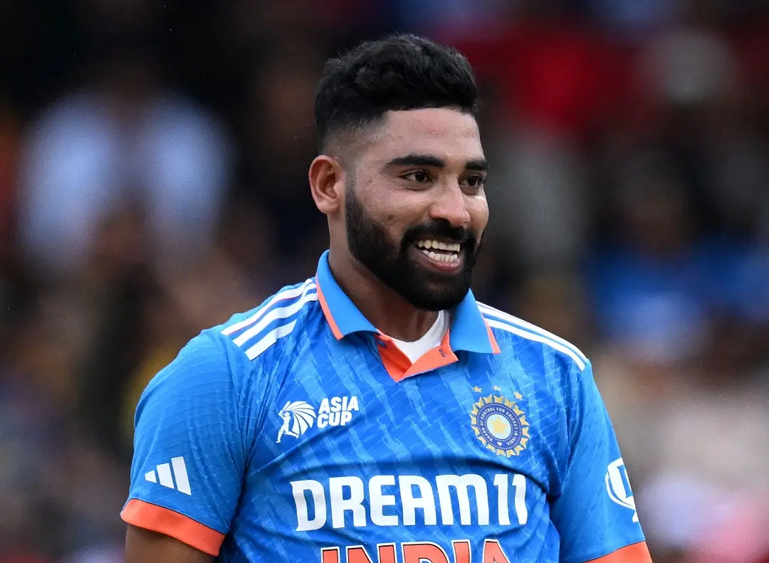 India's Mohammed Siraj celebrates after taking the wicket of Sri Lanka's Sadeera Samarawickrama during the Asia Cup 2023 final one-day international (ODI) cricket match between Sri Lanka and India | Photo: AFP