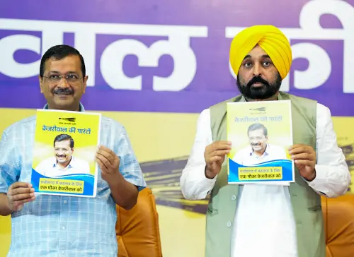 Delhi CM Arvind Kejriwal and Punjab Chief Minister Bhagwant Mann during a townhall program, in Raipur | Photo: ANI