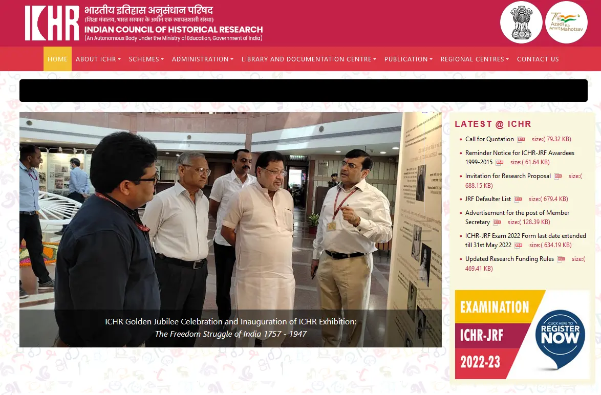 Home page of ICHR website as on May 29, 2022 | Screengrab