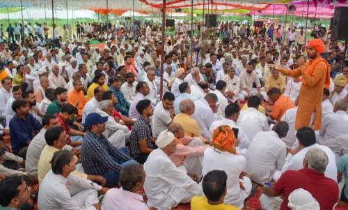People attend a 'Mahapanchayat' called by Hindu outfits, at Pondri village in Palwal District, Sunday, Aug. 13, 2023 | Photo: PTI