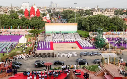 Glimpses of the full dress rehearsal of the 77th Independence Day celebrations, at Red Fort, in New Delhi on Sunday | Photo: ANI