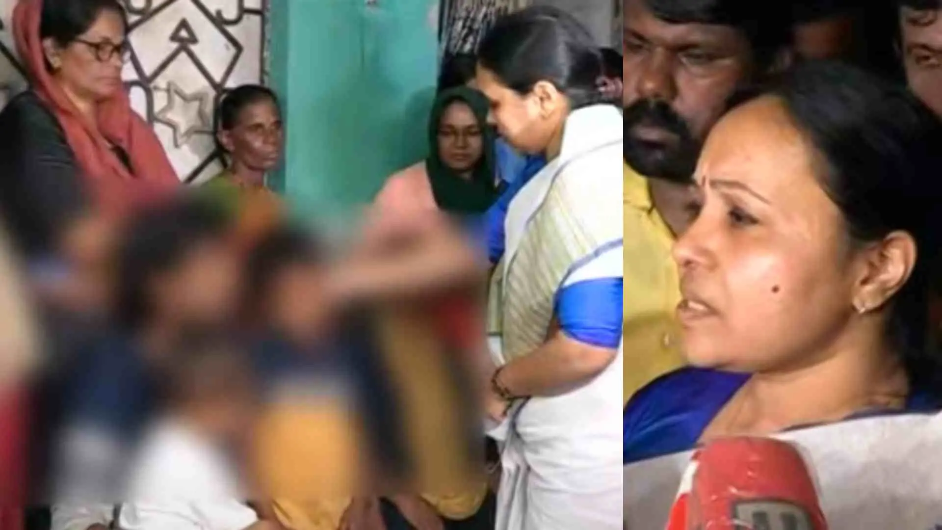 Health Minister Veena George consoles the bereaved family in Aluva. | Photo: Screengrab/ Mathrubhumi News