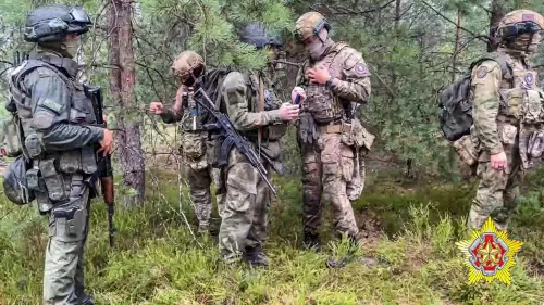 FILE - In this grab taken from video released by Belarus' Defense Ministry on Thursday, July 20, 2023, Belarusian soldiers of the Special Operations Forces (SOF) and mercenary fighters from Wagner private military company attend the week long maneuvers conducted at a firing range near the border city of Brest, Belarus. (Belarus' Defense Ministry via AP, File)