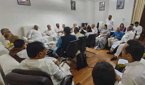 Congress President and Leader of the Opposition in Rajya Sabha Mallikarjun Kharge with other leaders of the INDIA alliance parties during a meeting on the first day of the Monsoon Session of Parliament, in New Delhi, Thursday, July 20, 2023 | Photo: PTI