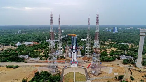 Sriharikota: The Launch Vehicle Mark-III (LVM3) M4 vehicle with Chandrayaan-3 at the launch pad at Satish Dhawan Space Centre after the conclusion of a simulation of the entire launch preparation and process, in Sriharikota. (PTI Photo)