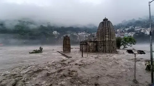 Beas river in spate following heavy monsoon rains, in Mandi, Sunday, July 9, 2023 | Photo: PTI