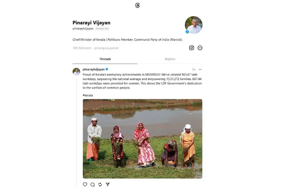 Kerala’s Exemplary MGNREGS: CM’s first Threads post