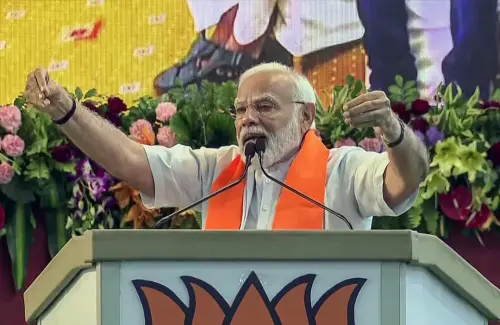 Prime Minister Narendra Modi addresses the 'Mera Booth Sabse Majboot' booth-level workers' training programme, in Bhopal on Tuesday | Photo: ANI