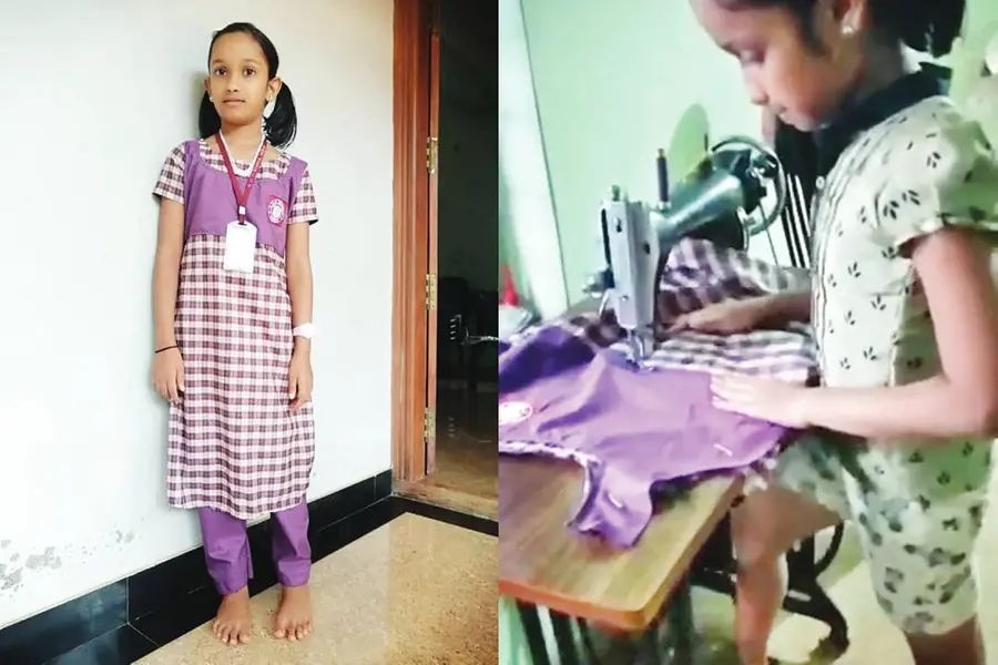 തുന്നിയെടുക്കട്ടെ ജീവിത വിജയം; സ്വന്തമായി യൂണിഫോം തയ്ച്ച് അഞ്ചാം ക്ലാസുകാരി