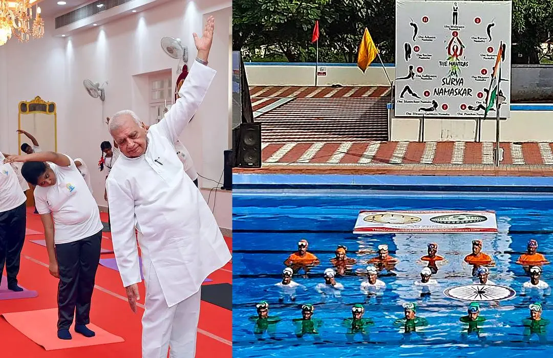 Kerala Governor Arif Mohammed Khan performs yoga-Amphibious Warriors of the Indian Army perform underwater yoga of at Pangode Military Station | Photos: PTI