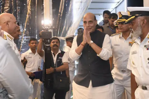 Kochi: Defence Minister Rajnath Singh visits hydrography ships at SNC