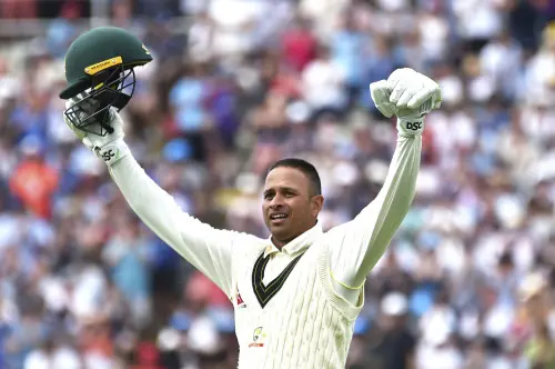 Australia's Usman Khawaja celebrates making 100 runs during day two of the first Ashes Test cricket match between England and Australia at Edgbaston, Birmingham, England, Saturday, June 17, 2023. (AP/PTI)