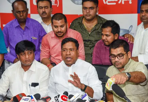 Santosh Kumar Suman, son of former Bihar CM and HAM (Secular) chief Jitan Ram Manjhi, addresses a press conference after resigning from the grand alliance government in Bihar, in Patna, Tuesday, June, 13, 2023 | Photo: PTI