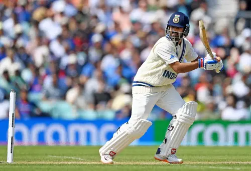 London, June 9 (ANI): India's Ajinkya Rahane in action during Day three of the test match between India and Australia in the ICC World Test Championship (WTC) final, at The Oval in London on Friday. (ANI Photo)