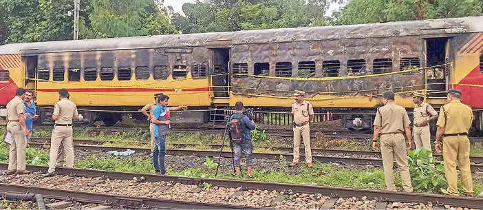 The empty coach of Alappuzha-Kannur executive express which was set on fire.
