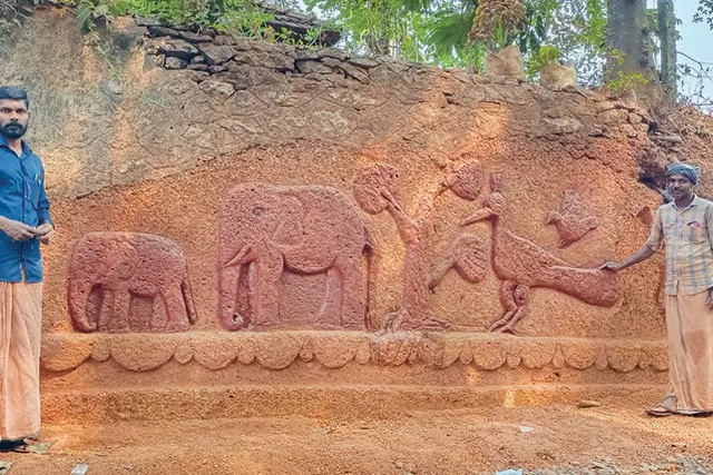 Friends carve beautiful sculpture on roadside wall in Kozhikode