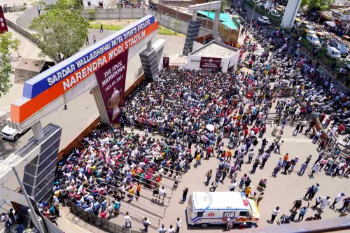 Cricket enthusiasts throng to collect the tickets for the Indian Premier League 2023 final match, outside Narendra Modi Stadium, in Ahmedabad on Thursday. (ANI Photo)