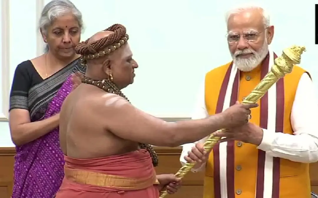 rime Minister Narendra Modi being felicitated by the Adheenam ahead of the inauguration ceremony of New Parliament Building | Photo: ANI
