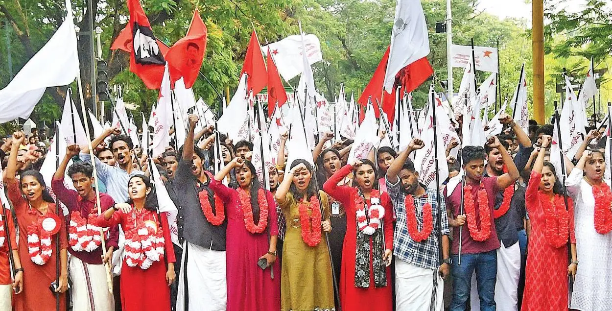 Winners of election in the Maharajas College, Ernakulam, conducts victory rally.