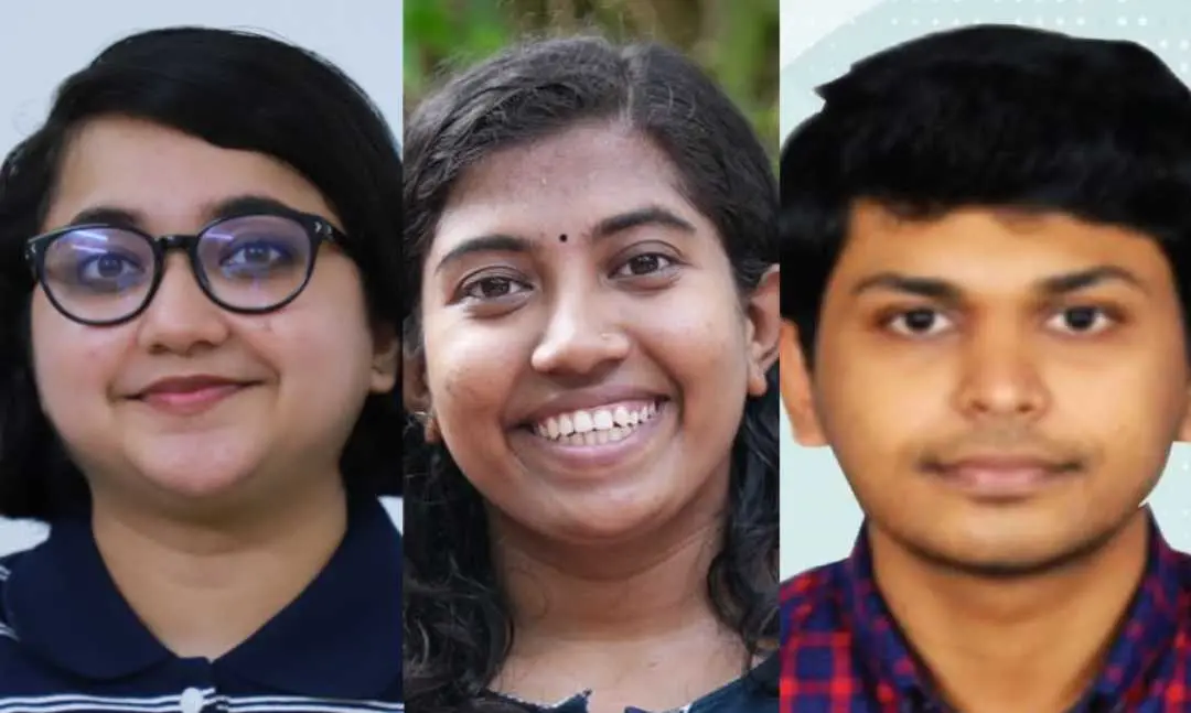 Gahana Navya James (Rank 6), Arya VM (Rank 36), S Gautham Raj (Rank 63)