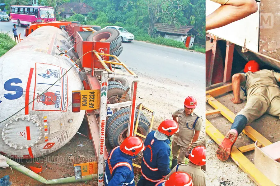 Tanker lorry carrying LPG overturns in Palakkad creating panic in locality