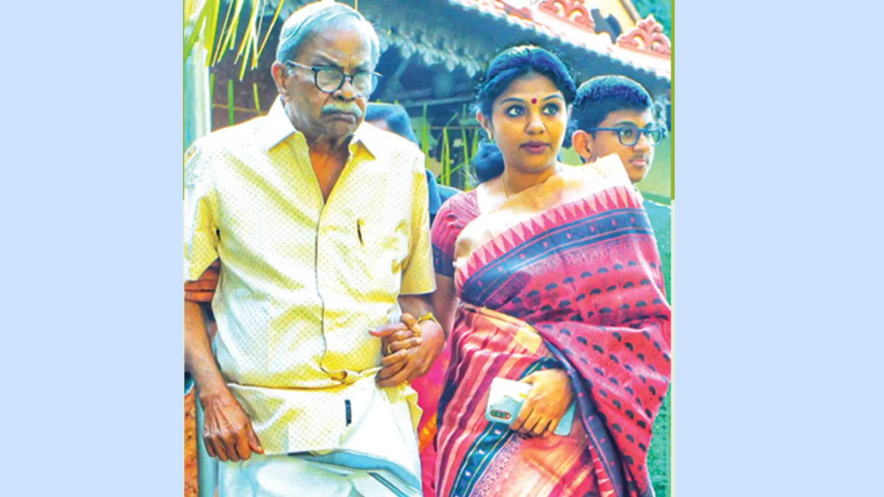 MT Vasudevan Nair accompanied by his daughter on the ocassion of his 90th birthday celebration.