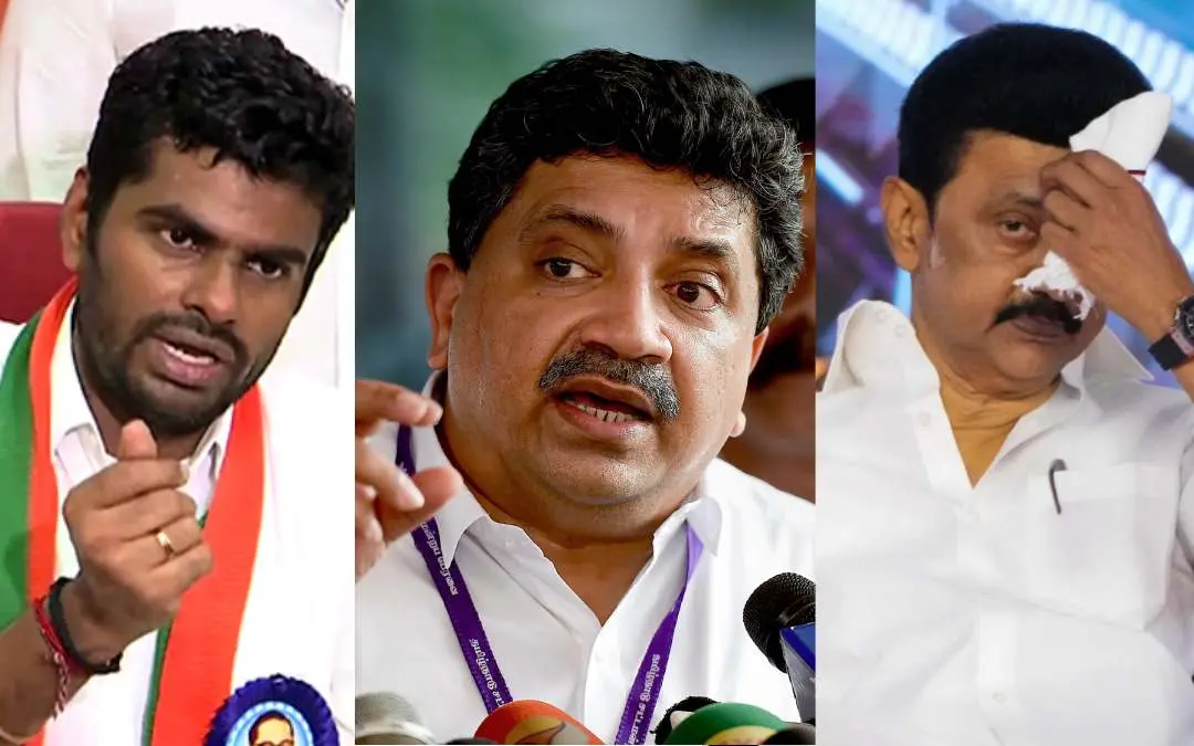 Annamalai, PTR, Stalin | Photos: ANI, PTI