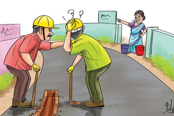 Irrigation dept demolished wrong road to install pipes for drinking water