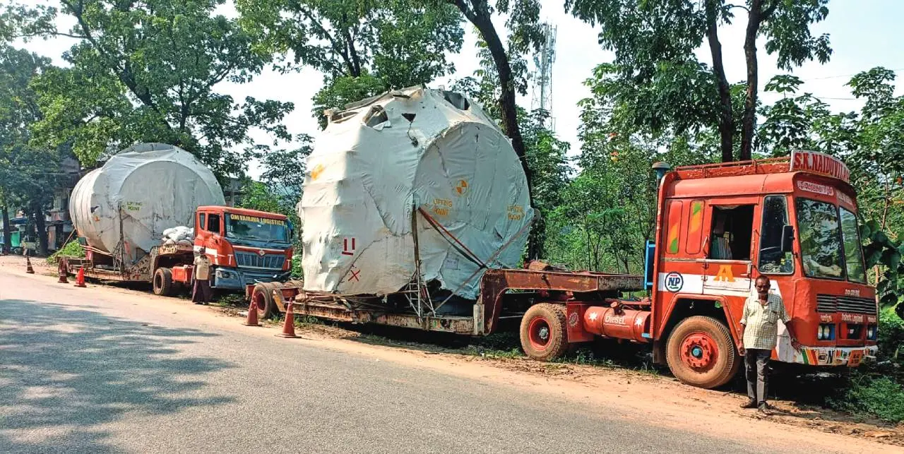 Trailer trucks parked at Adivaram