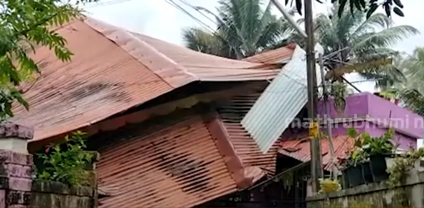 House damaged in cyclonic storm in Chalakudy