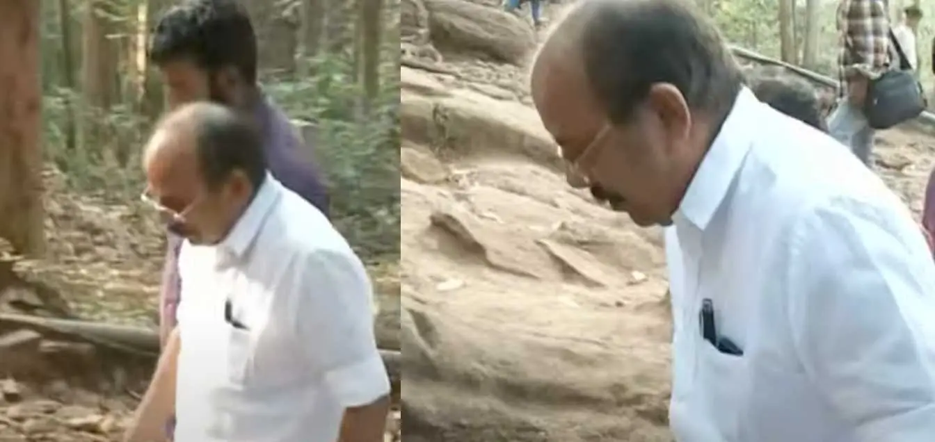 AN Radhakrishnan climbing Malayattoor hills | Photo: Mathrubhumi News/ Screengrab