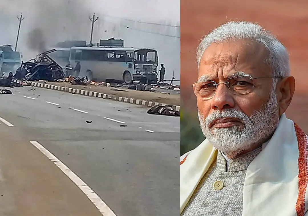 A scene of the spot after militants attacked a CRPF convoy in Goripora area of Awantipora town in Pulwama district of Kashmir-PM Narendra Modi | File Photos: PTI
