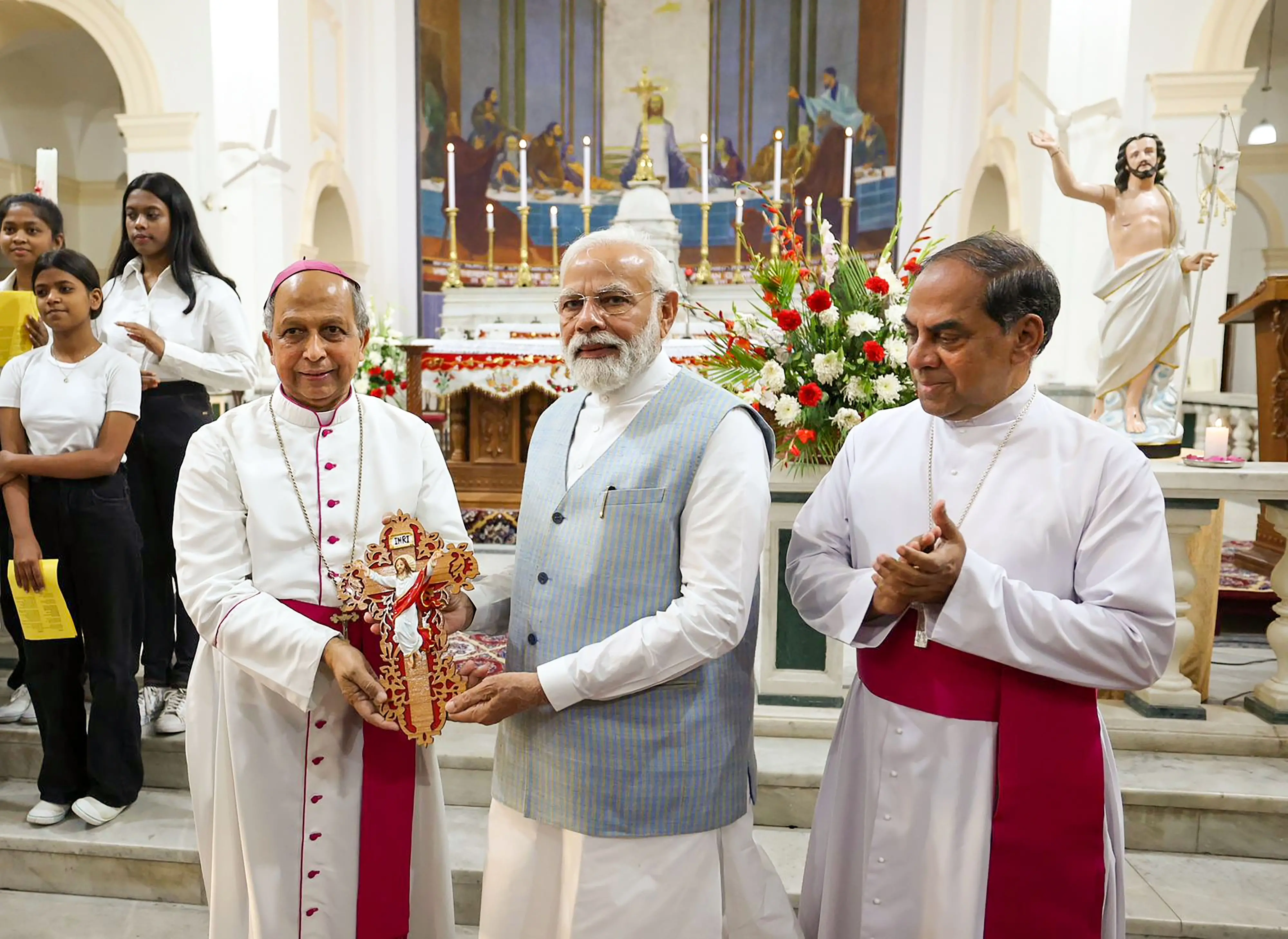 Narendra Modi during his visit to Sacred Heart Cathedral Catholic Church in New Delhi | PTI