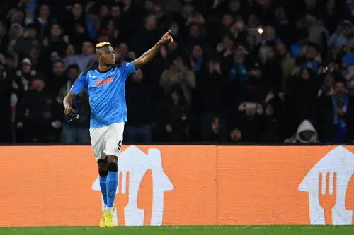Victor Osimhen celebrates after opening the scoring | AFP