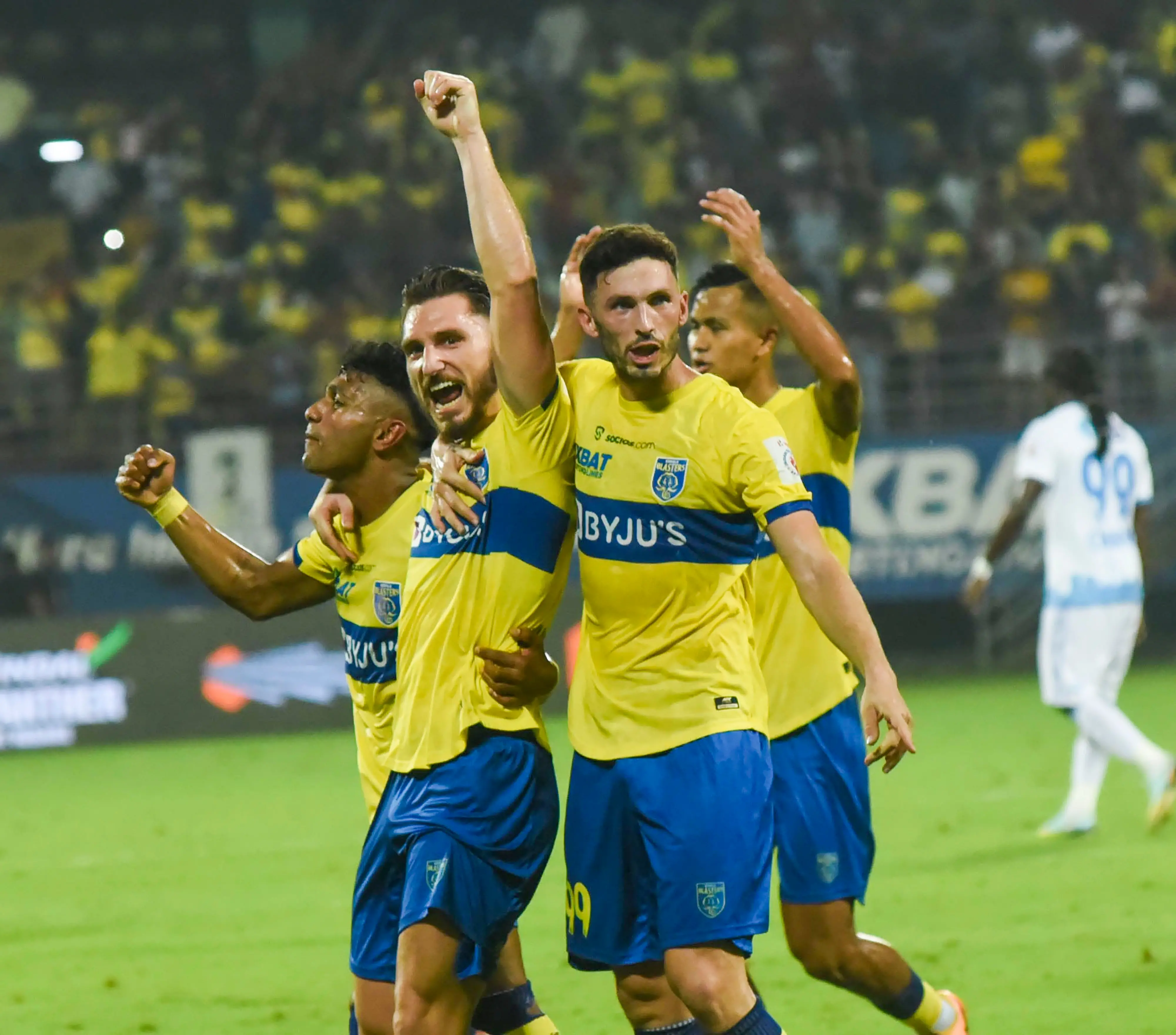 Kerala Blasters FC players celebrate after 2nd goal against Jamshedpur FC during the 9th season of Indian Super League / File photo: ANI