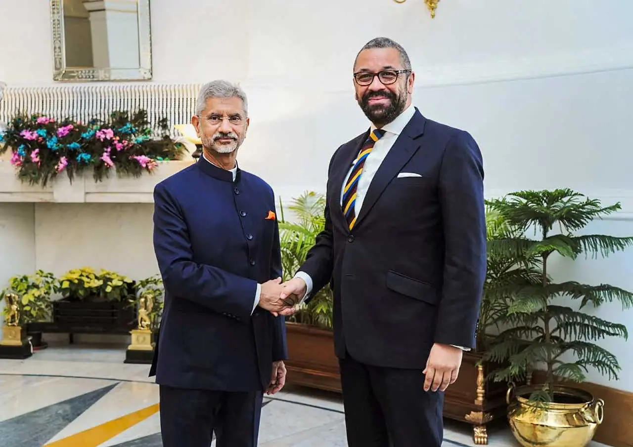 External Affairs Minister S Jaishankar with his British counterpart James Cleverly | Photo: PTI