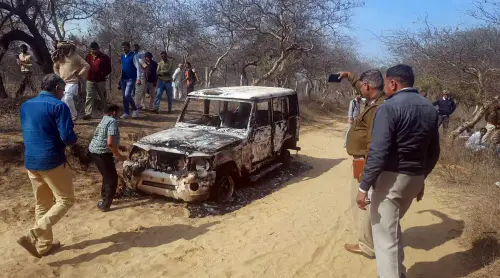 Charred remains of a vehicle where bodies of two Muslim men were found, at Loharu in Bhiwani district, Haryana. Nasir and Junaid alias 'Juna', both residents of Ghatmeeka village in Bharatpur district of Rajasthan, were allegedly abducted on Wednesday and their bodies were found on Thursday morning | Photo: PTI