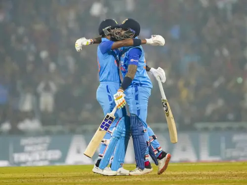 Hardik Pandya and Suryakumar Yadav celebrate the victory | PTI