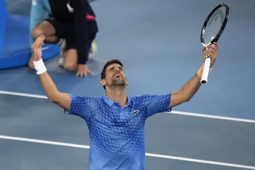 Novak Djokovic of Serbia celebrates after defeating Stefanos Tsitsipas | AP