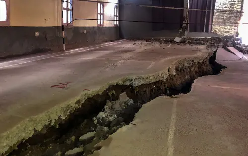 Cracks appear in a badminton court due to landslides, in the Joshimath of Uttarakhand, Friday, Jan. 6, 2023 | Photo: PTI
