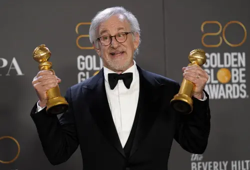 Steven Spielberg poses in the press room with the awards for best director, motion picture and for best motion picture, drama for 'The Fabelmans' at the 80th annual Golden Globe Awards at the Beverly Hilton Hotel on Tuesday, Jan. 10, 2023, in Beverly Hills, Calif | Photo: AP/PTI