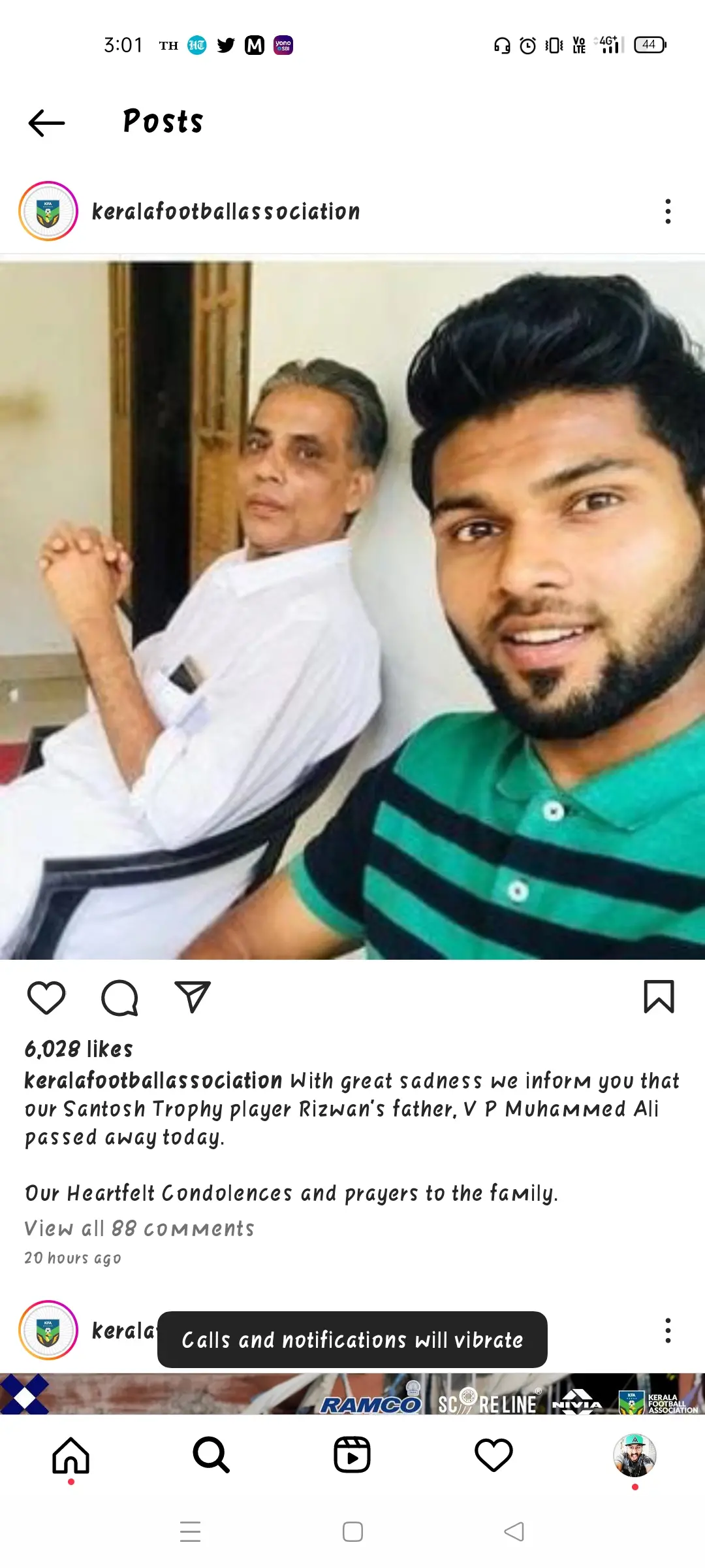 Riswanali with father | Photo: Instagram/Kerala Football Association