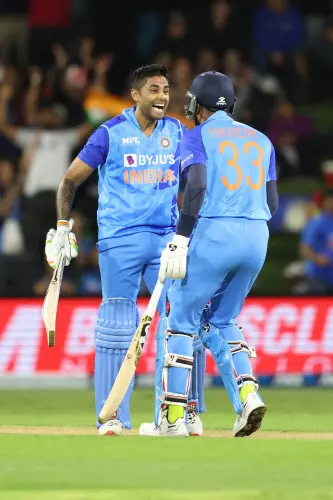 Suryakumar Yadav celebrates his century with Hardik Pandya | AFP