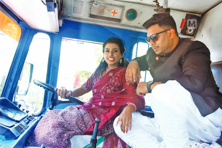 Bride awes invitees by driving tanker lorry to betrothal venue along with bridegroom